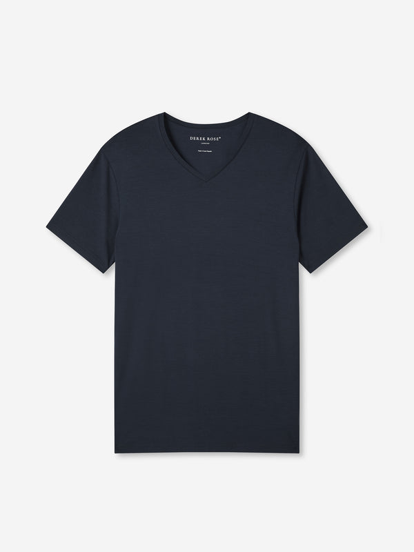 derek rose Men's V-Neck T-Shirt Basel Micro Modal Stretch Navy Navy