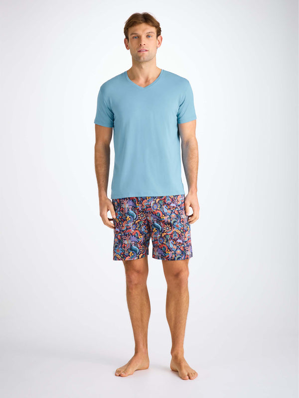 Derek Rose Men's V-Neck T-Shirt Basel Micro Modal Stretch Ocean Blue Ocean Blue