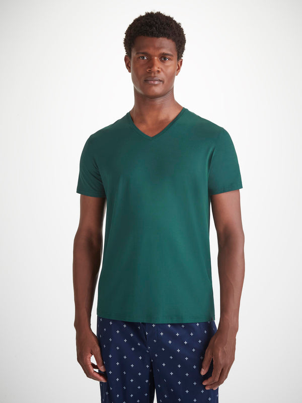 Derek Rose Men's V-Neck T-Shirt Basel Micro Modal Stretch Pine Green Pine Green