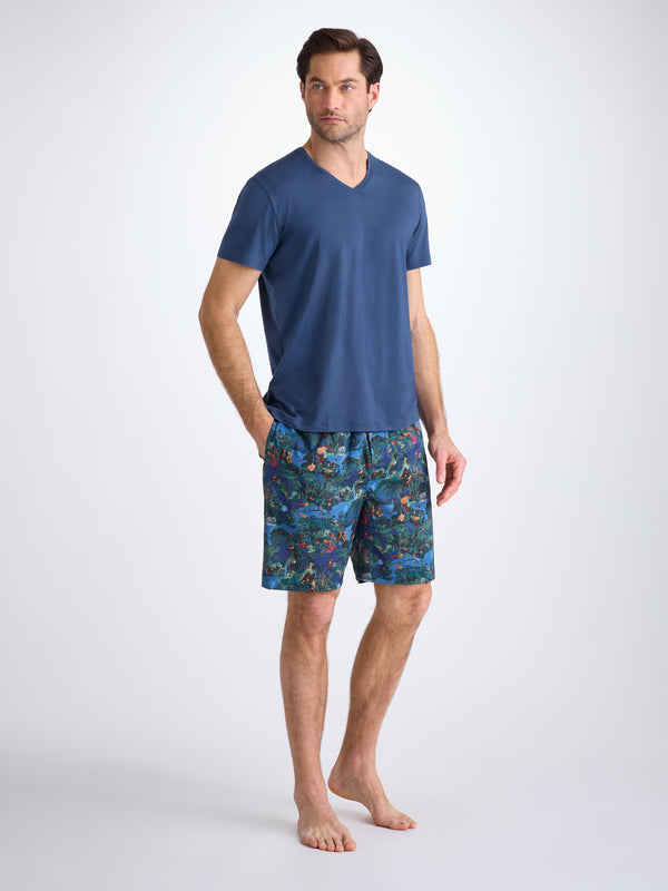 Derek Rose Men's V-Neck T-Shirt Basel Micro Modal Stretch Sapphire Sapphire