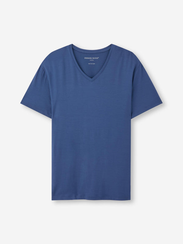 derek rose Men's V-Neck T-Shirt Basel Micro Modal Stretch Sapphire Sapphire