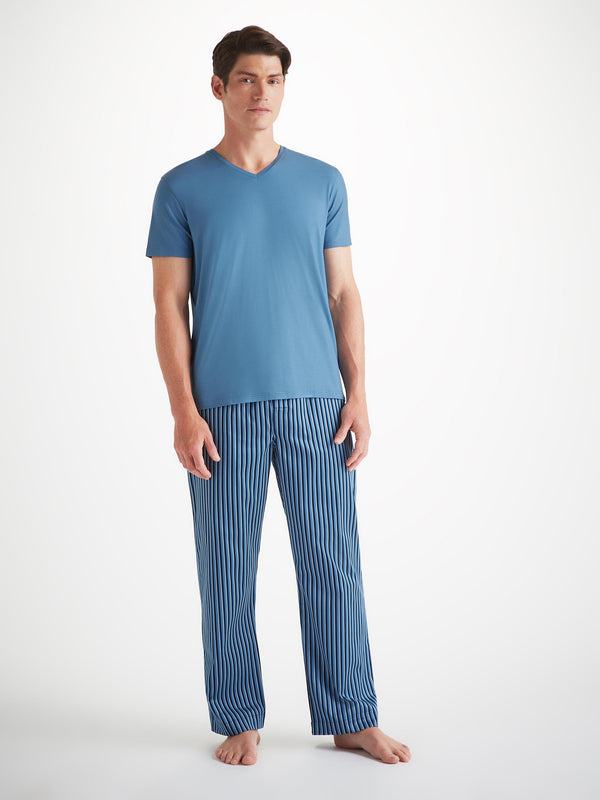 Derek Rose Men's V-Neck T-Shirt Basel Micro Modal Stretch Steel Blue Steel Blue