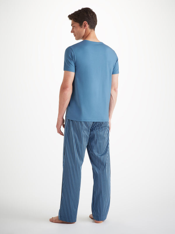 Derek Rose Men's V-Neck T-Shirt Basel Micro Modal Stretch Steel Blue Steel Blue