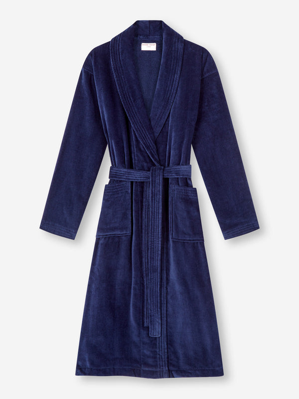 Derek Rose Women's Bathrobe Triton 10 Terry Cotton Navy Navy