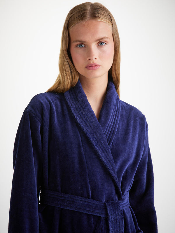 Derek Rose Women's Bathrobe Triton 10 Terry Cotton Navy Navy