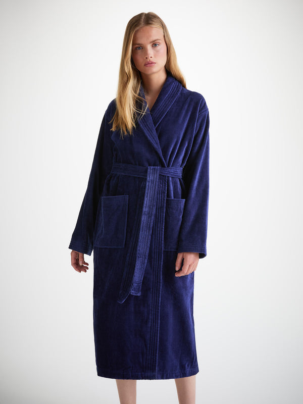 Derek Rose Women's Bathrobe Triton 10 Terry Cotton Navy Navy