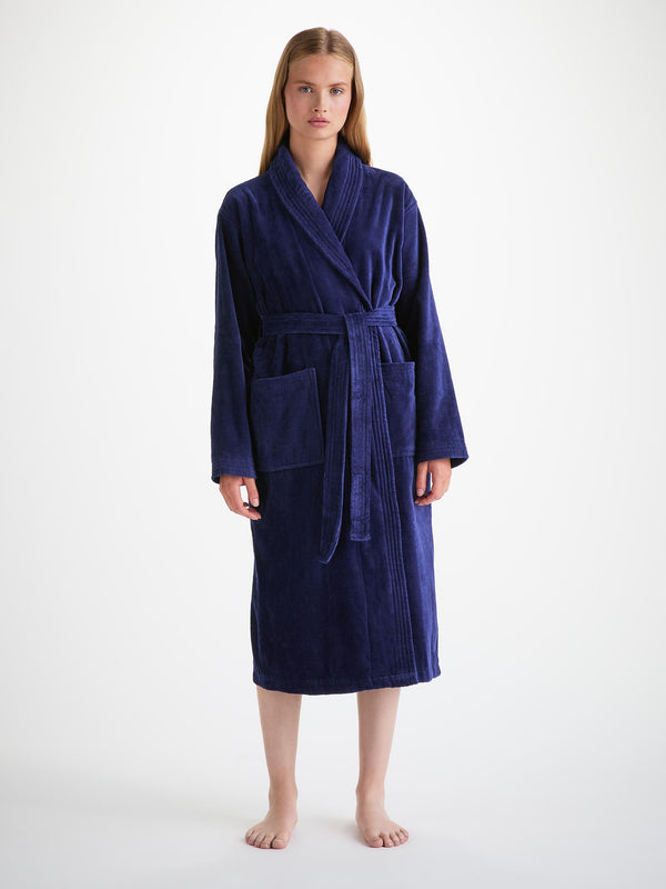 derek rose Women's Bathrobe Triton 10 Terry Cotton Navy Navy