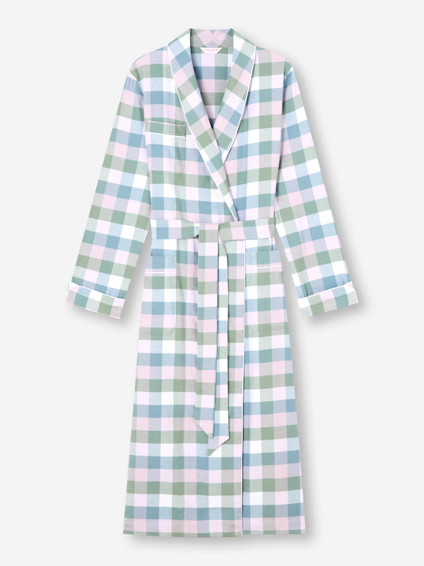 Derek Rose Women's Long Robe Kelburn 45 Brushed Cotton Green Sage Green