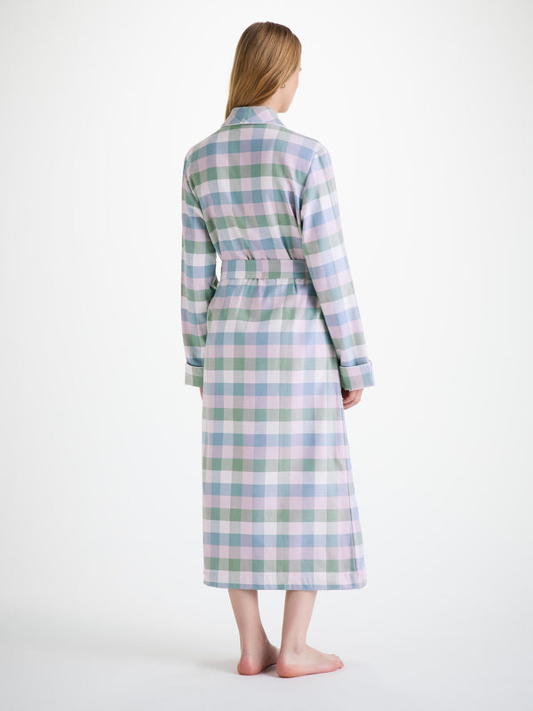 Derek Rose Women's Long Robe Kelburn 45 Brushed Cotton Green Sage Green
