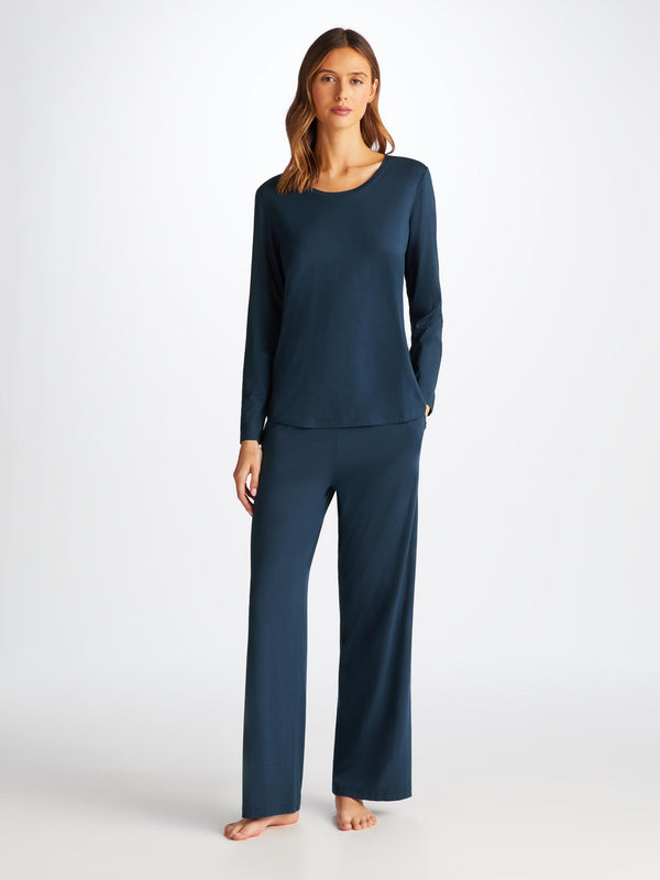 Derek Rose Women's Long Sleeve T-Shirt Lara Micro Modal Stretch Navy Navy