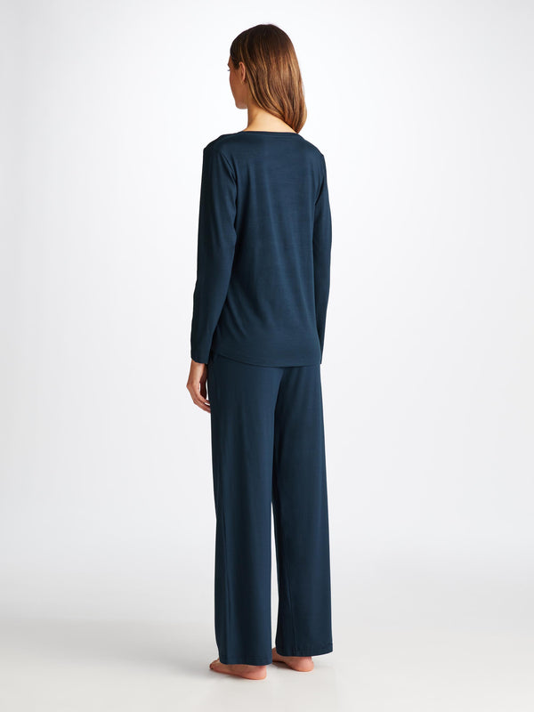 Derek Rose Women's Long Sleeve T-Shirt Lara Micro Modal Stretch Navy Navy