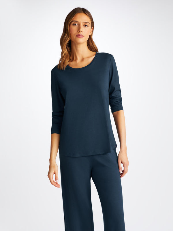 derek rose Women's Long Sleeve T-Shirt Lara Micro Modal Stretch Navy Navy