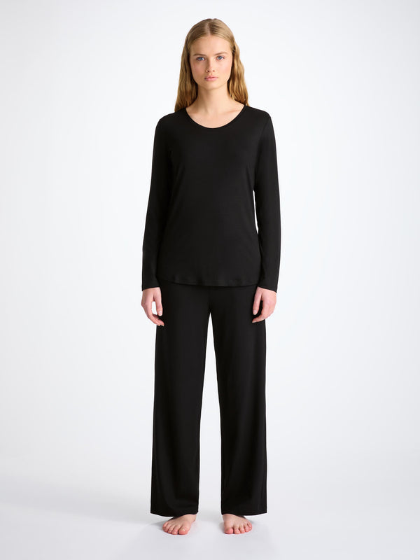 Derek Rose Women's Long Sleeve T-Shirt Lara Micro Modal Stretch Black Black
