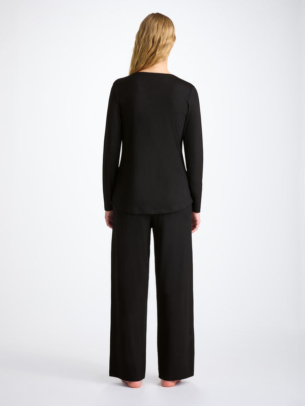 Derek Rose Women's Long Sleeve T-Shirt Lara Micro Modal Stretch Black Black