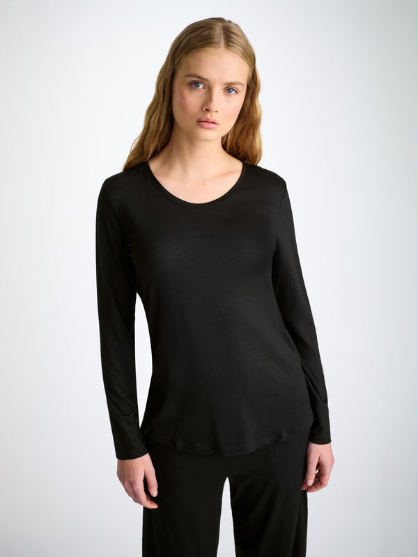 derek rose Women's Long Sleeve T-Shirt Lara Micro Modal Stretch Black Black