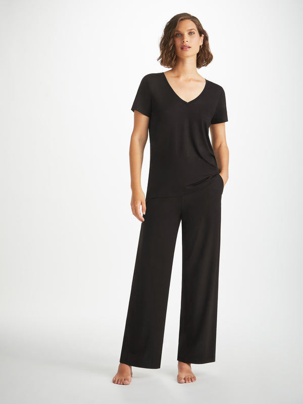 Derek Rose Women's Lounge Pants Basel Micro Modal Stretch Black Black