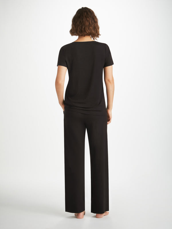 Derek Rose Women's Lounge Pants Basel Micro Modal Stretch Black Black