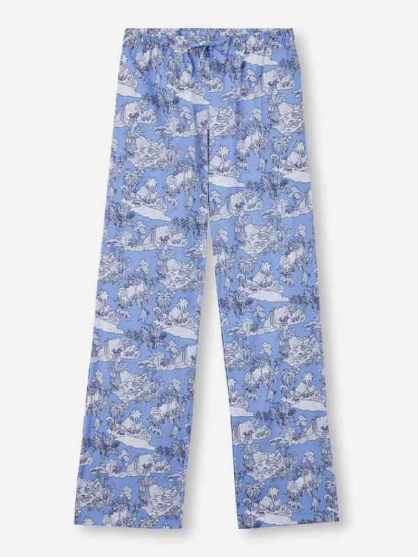 Derek Rose Women's Lounge Pants Cotton Batiste Blue Island Hopping Print Mid Blue