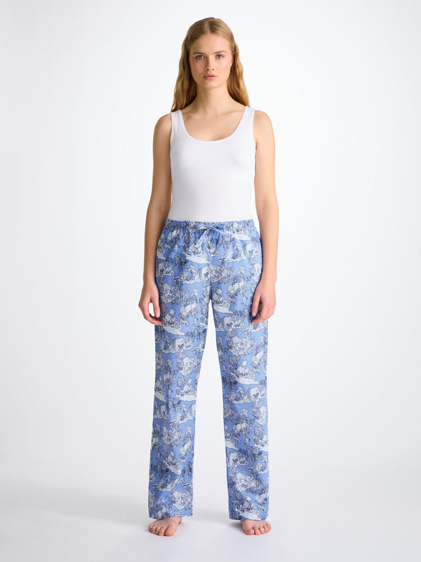Derek Rose Women's Lounge Pants Cotton Batiste Blue Island Hopping Print Mid Blue