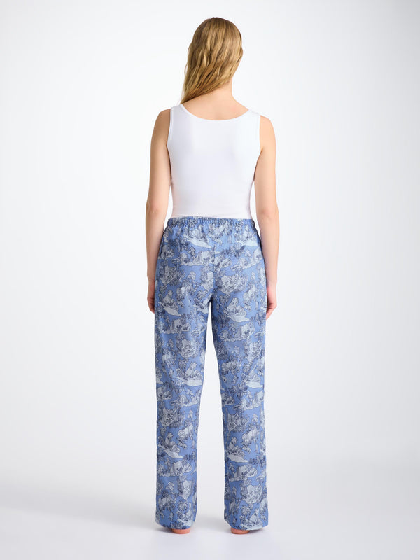 Derek Rose Women's Lounge Pants Cotton Batiste Blue Island Hopping Print Mid Blue