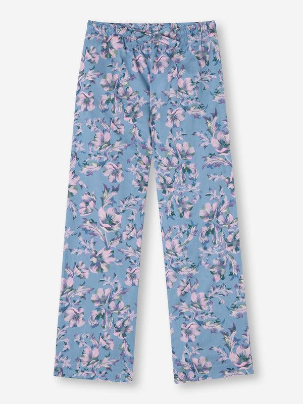 derek rose Women's Lounge Pants Cotton Batiste Blue Wildflower Print Mid Blue