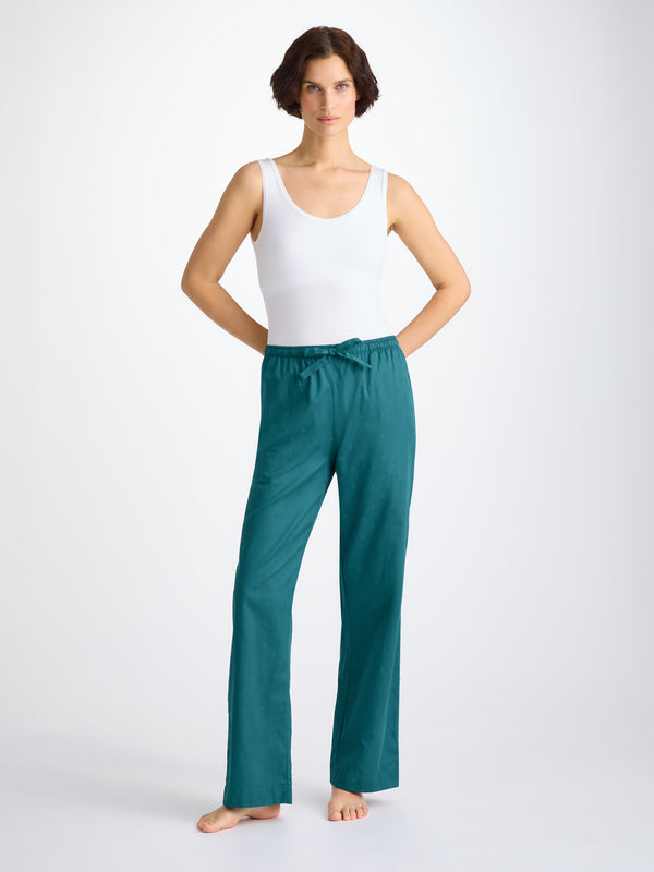 Derek Rose Women's Lounge Pants Cotton Jacquard Jungle Green Paisley Motif Jungle Green