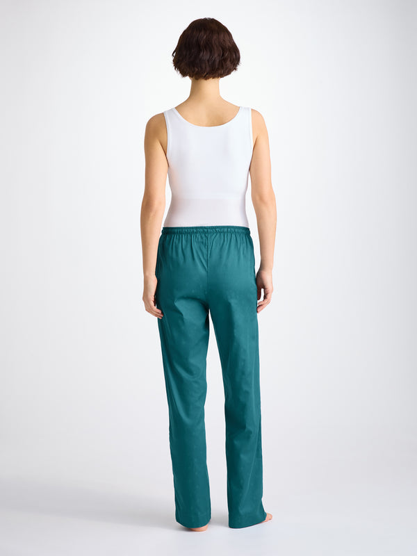 Derek Rose Women's Lounge Pants Cotton Jacquard Jungle Green Paisley Motif Jungle Green