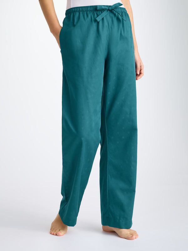 derek rose Women's Lounge Pants Cotton Jacquard Jungle Green Paisley Motif Jungle Green