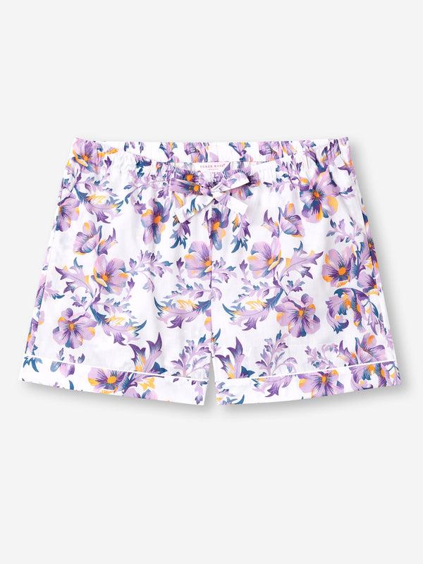 Derek Rose Women's Lounge Shorts Cotton Batiste White Wildflower Print White
