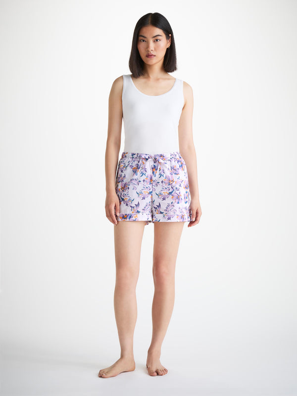 Derek Rose Women's Lounge Shorts Cotton Batiste White Wildflower Print White