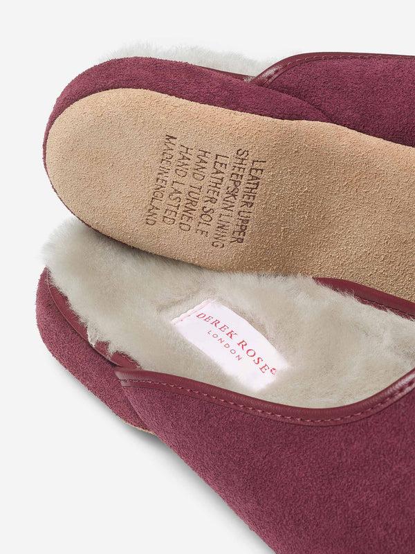 Derek Rose Women's Mule Slippers Imogen Suede Sheepskin Bordeaux Bordeaux