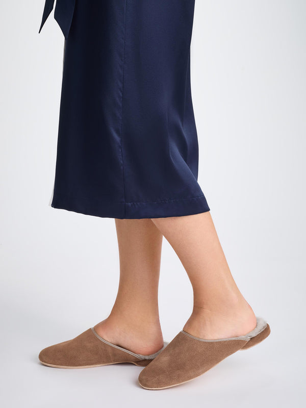 Derek Rose Women's Mule Slippers Imogen Suede Sheepskin Camel Camel