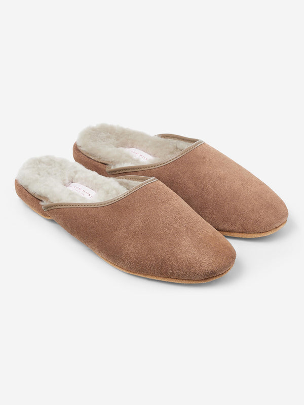derek rose Women's Mule Slippers Imogen Suede Sheepskin Camel Camel