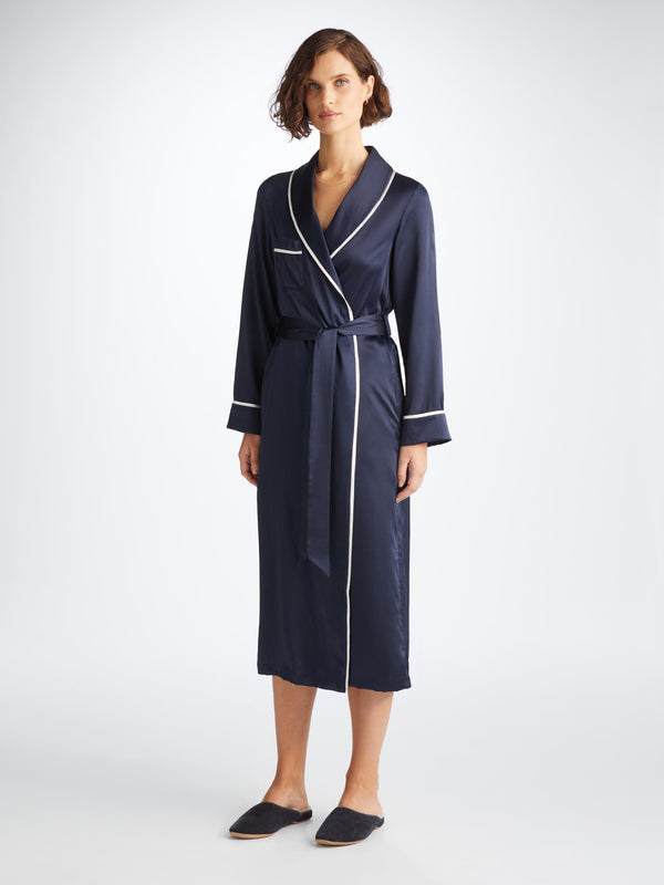 Derek Rose Women's Mule Slippers Imogen Suede Sheepskin Navy Navy