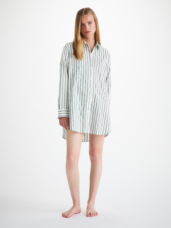 derek rose Women's Nightshirt Capri 24 Cotton Batiste Green Sage Green