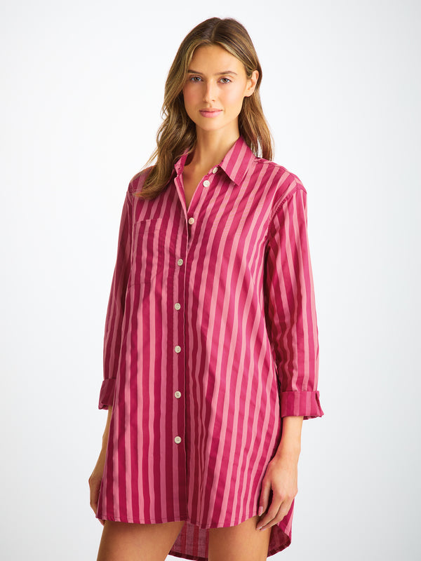 Derek Rose Women's Nightshirt Capri 25 Cotton Batiste Pink Pink