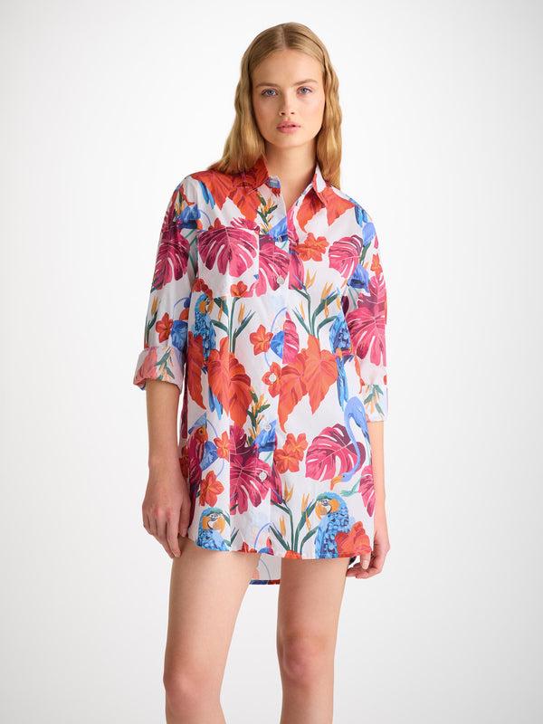 Derek Rose Women's Nightshirt Cotton Batiste White Jungle Birds Print White
