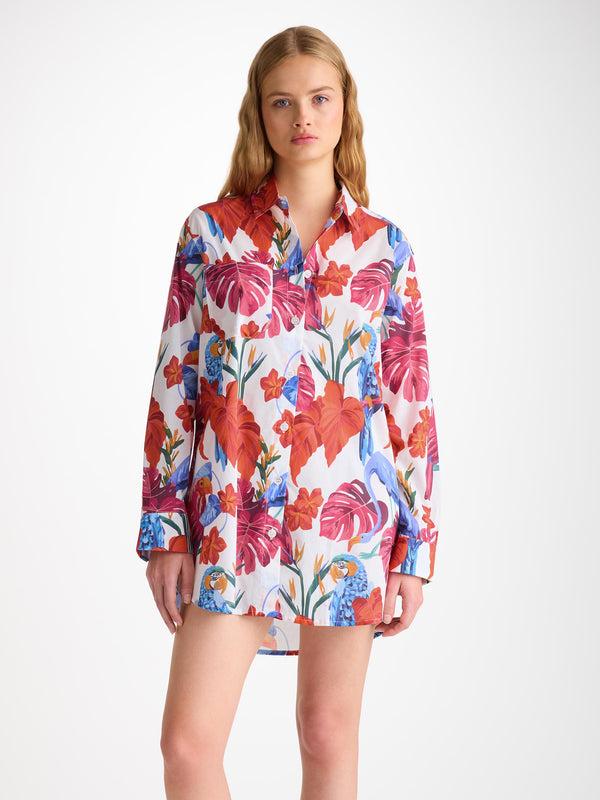 derek rose Women's Nightshirt Cotton Batiste White Jungle Birds Print White