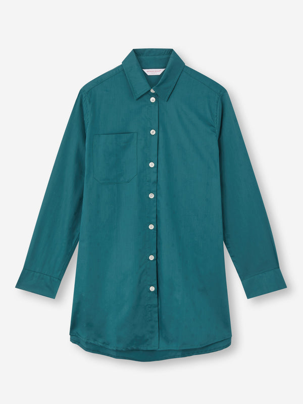 Derek Rose Women's Nightshirt Cotton Jacquard Jungle Green Paisley Motif Jungle Green