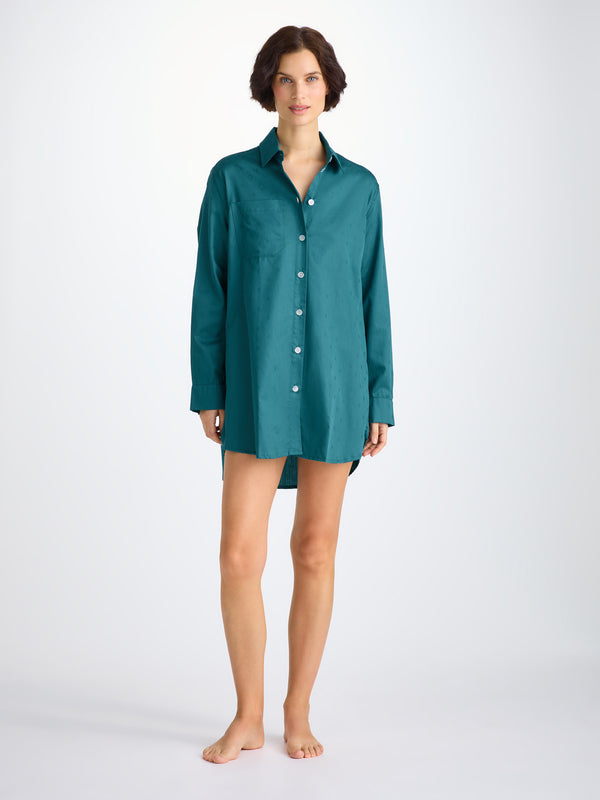 Derek Rose Women's Nightshirt Cotton Jacquard Jungle Green Paisley Motif Jungle Green