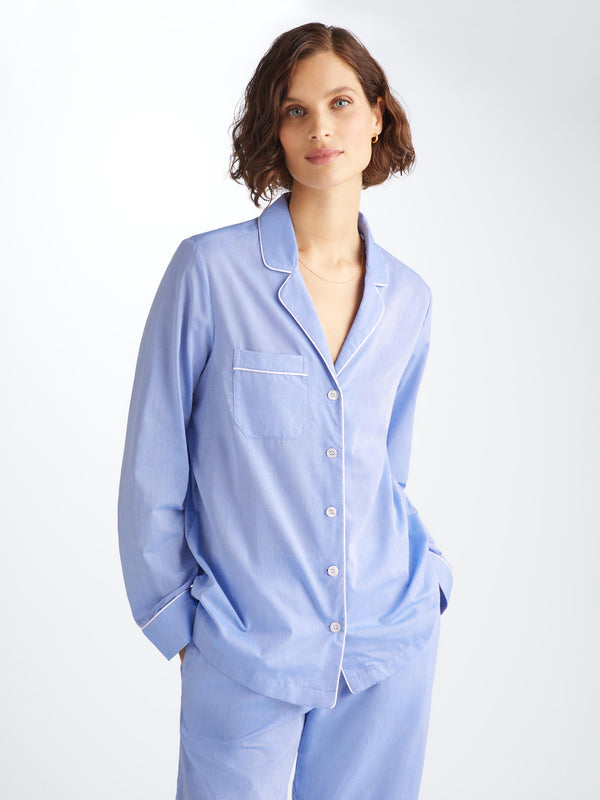 derek rose Women's Pajamas Amalfi Cotton Batiste Blue Mid Blue