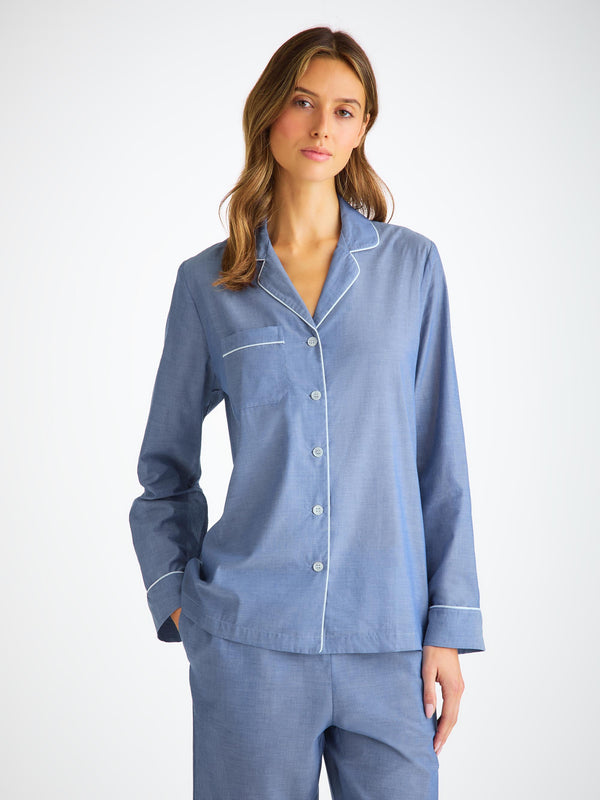 Derek Rose Women's Pajamas Amalfi Cotton Batiste Denim Denim