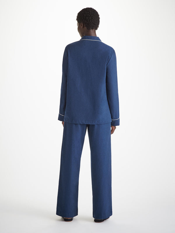 Derek Rose Women's Pajamas Balmoral 3 Brushed Cotton Navy Navy