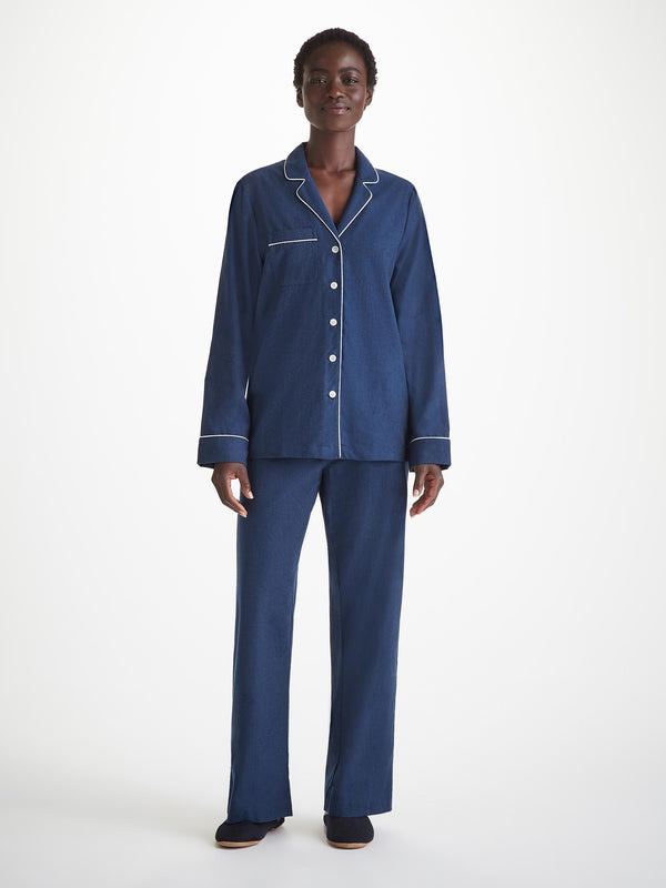 derek rose Women's Pajamas Balmoral 3 Brushed Cotton Navy Navy
