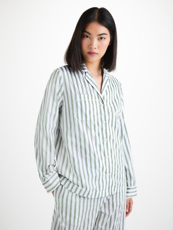 Derek Rose Women's Pajamas Capri 24 Cotton Batiste Green Sage Green