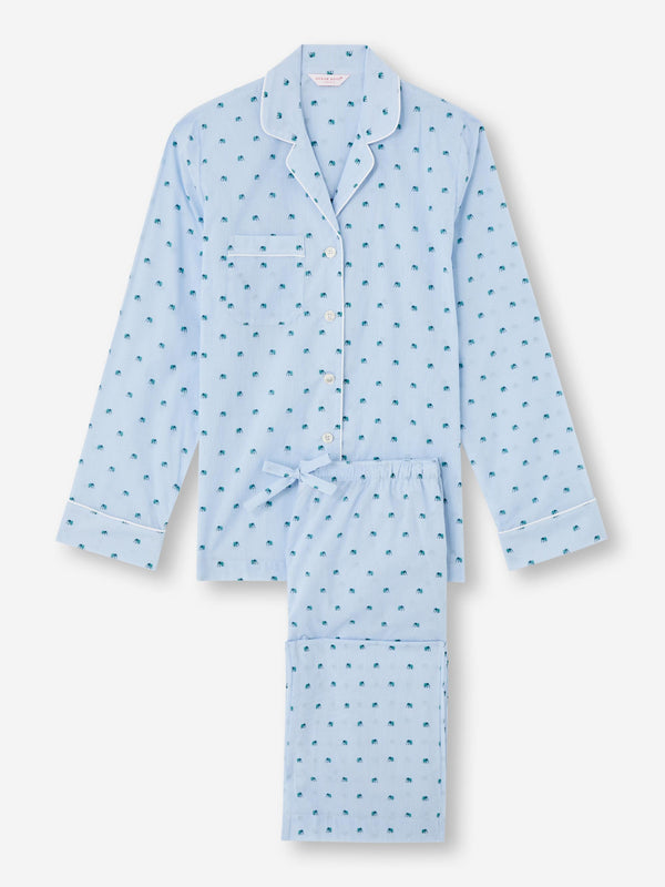 Derek Rose Women's Pajamas Cotton Batiste Blue Elephant Print Blue