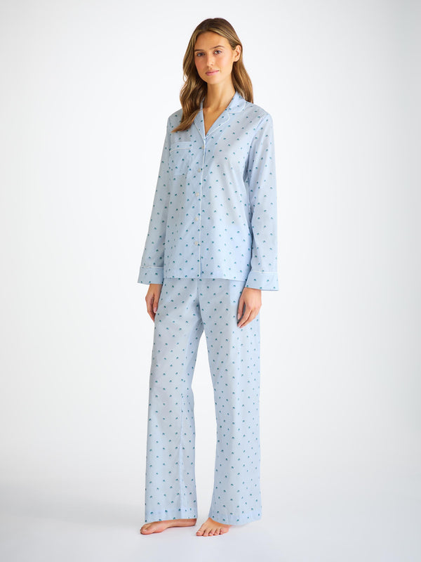 Derek Rose Women's Pajamas Cotton Batiste Blue Elephant Print Blue