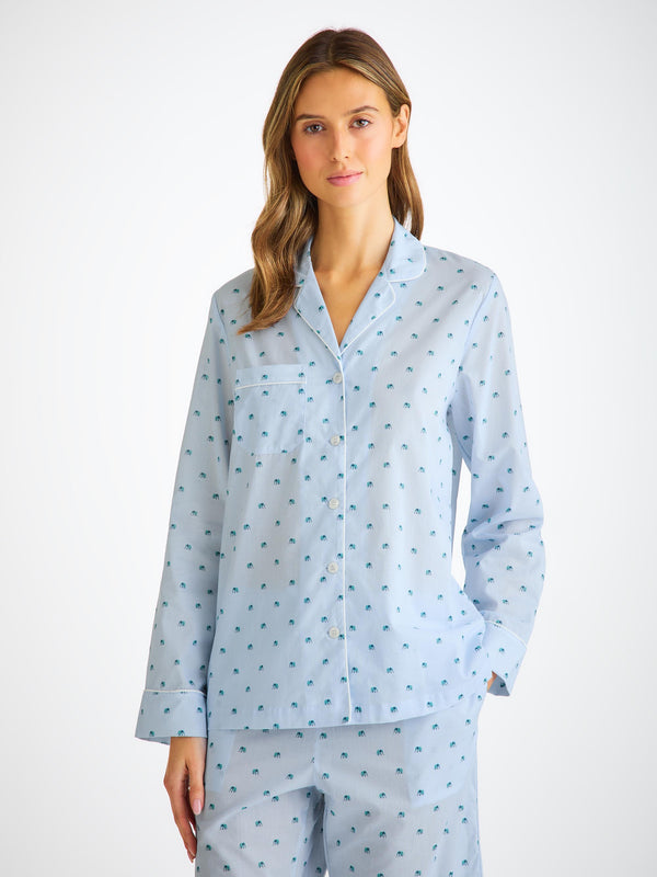 Derek Rose Women's Pajamas Cotton Batiste Blue Elephant Print Blue
