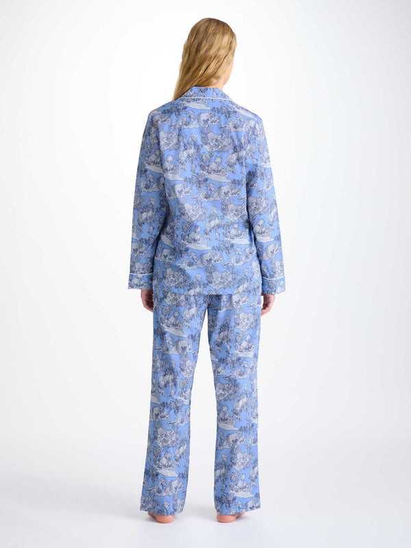 Derek Rose Women's Pajamas Cotton Batiste Blue Island Hopping Print Mid Blue