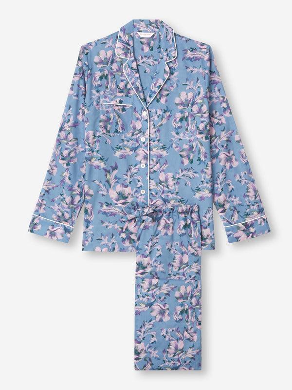 Derek Rose Women's Pajamas Cotton Batiste Blue Wildflower Print Mid Blue